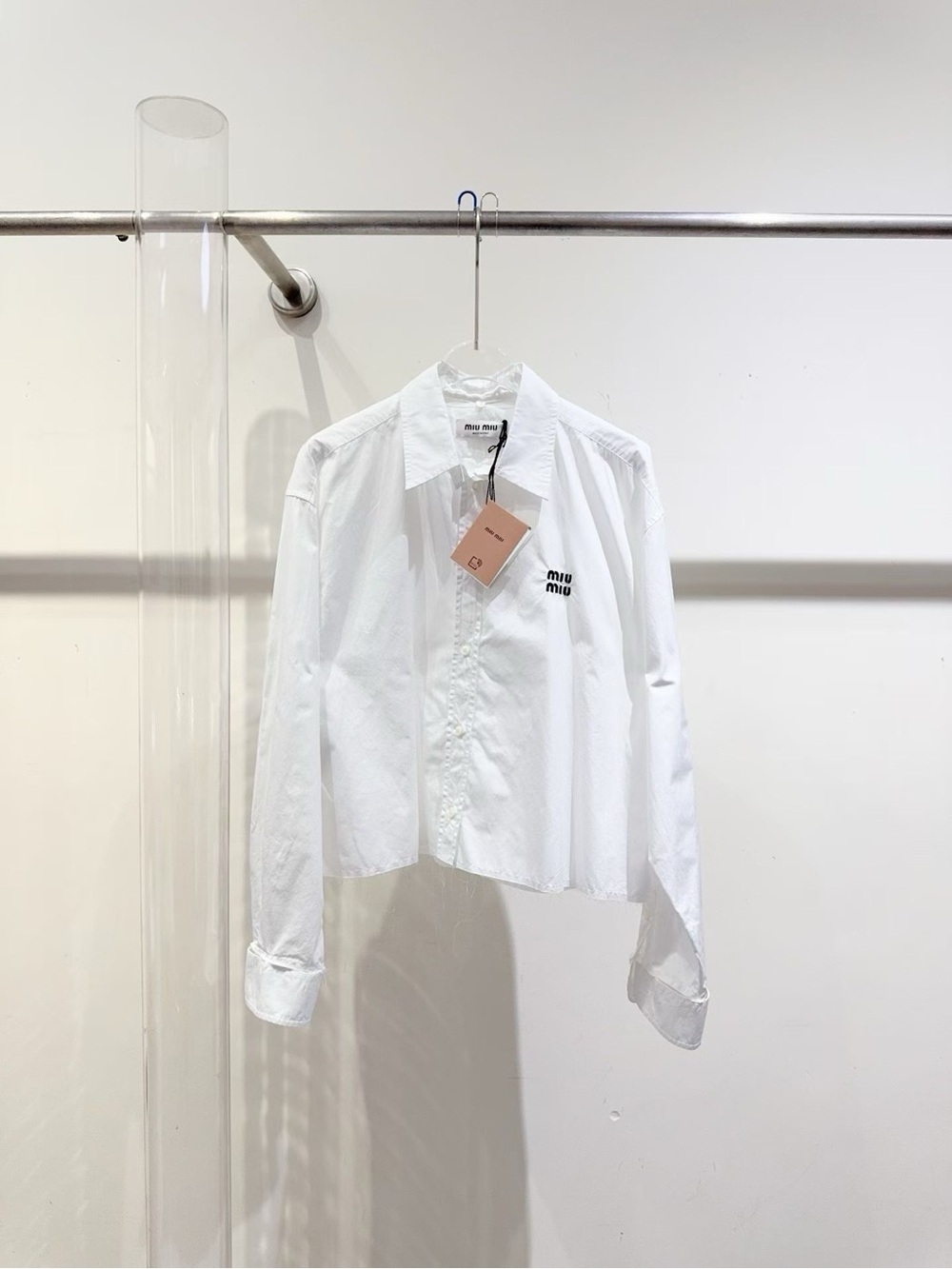Miu Miu White Shirt with Black Logo Tag